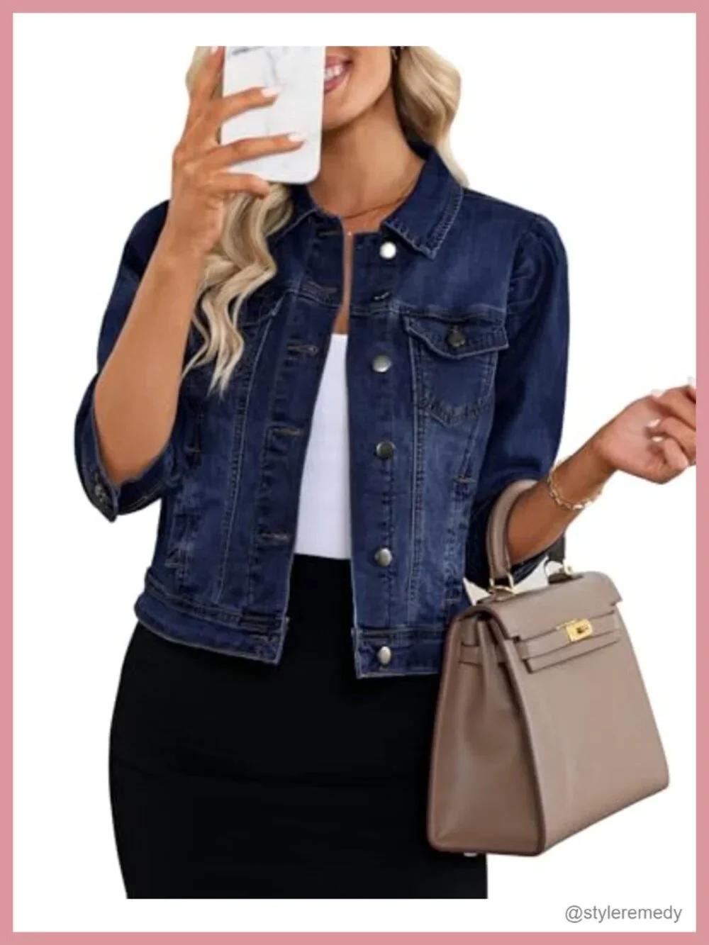 Vetinee Womens Cropped Distressed Denim Jacket Stretchy Puff Sleeve Shacket